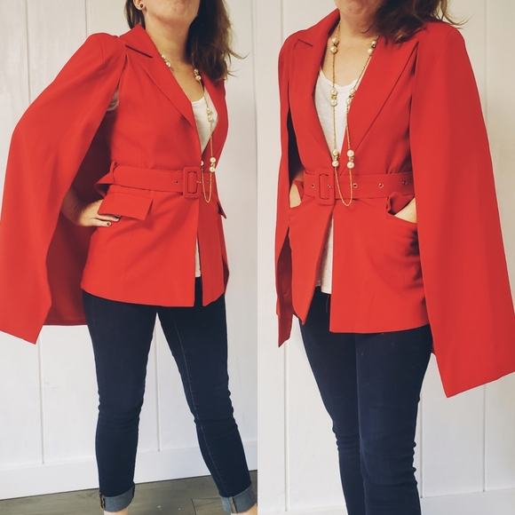 NA Jackets & Blazers - NWOT Vested cape, red, couture, spring, fashion